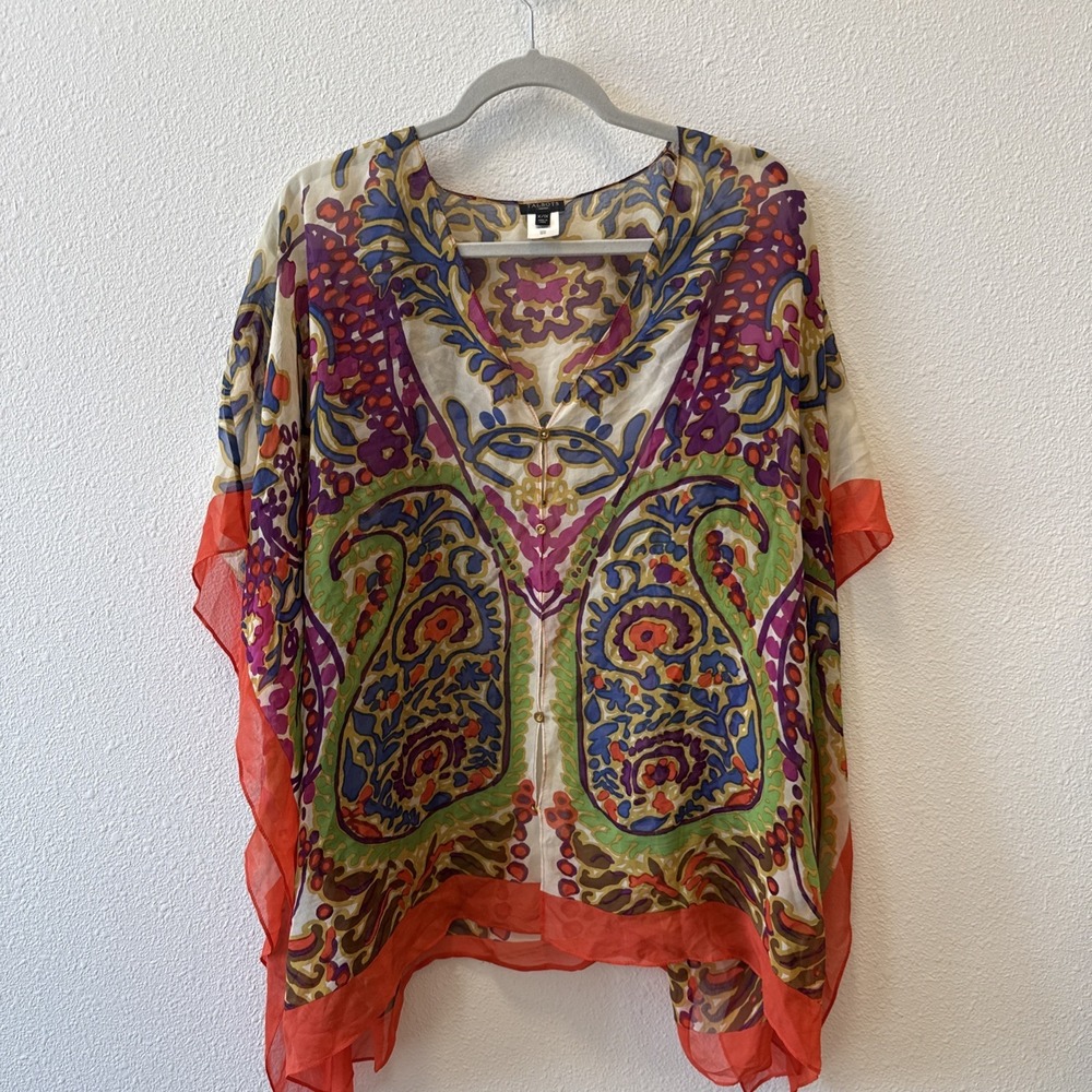 Talbots Poncho Sweater Top Womens X/1X Paisley Colorful Silk Lightweight Artsy